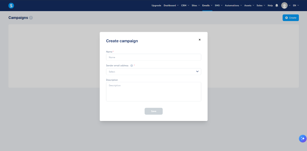 Systeme.io email campaign creation screen