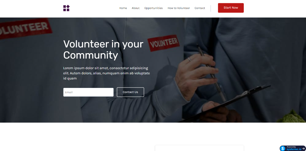 - Systeme.io visual page editor showing email opt-in form and button